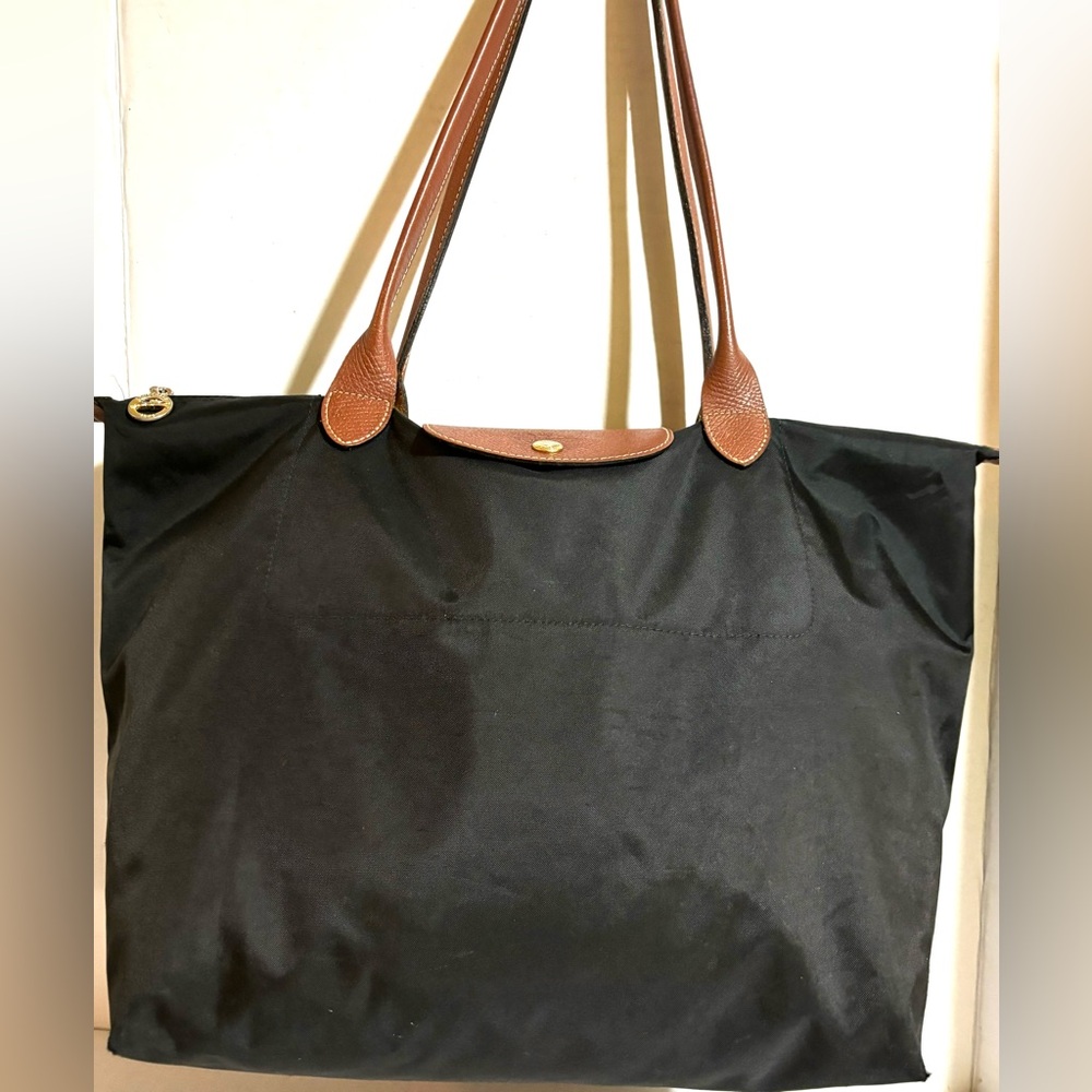 Longchamp black large nylon tote handbag